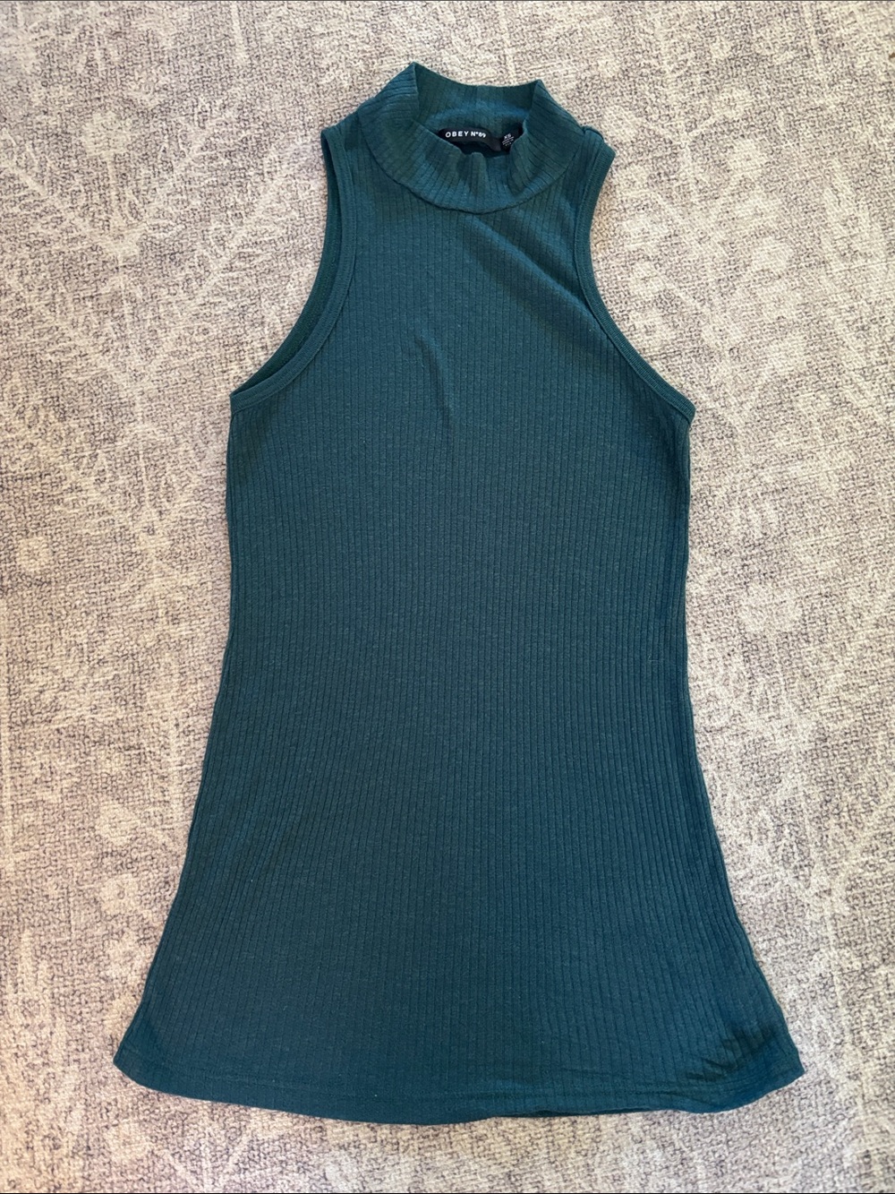 Obey Sleeveless Ribbed Mock Neck Tank — Teal Green